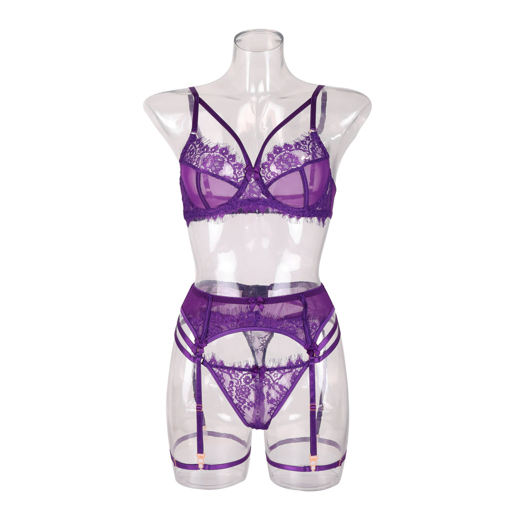 Completo Lingerie Sexy in Pizzo Viola – Stile Francese