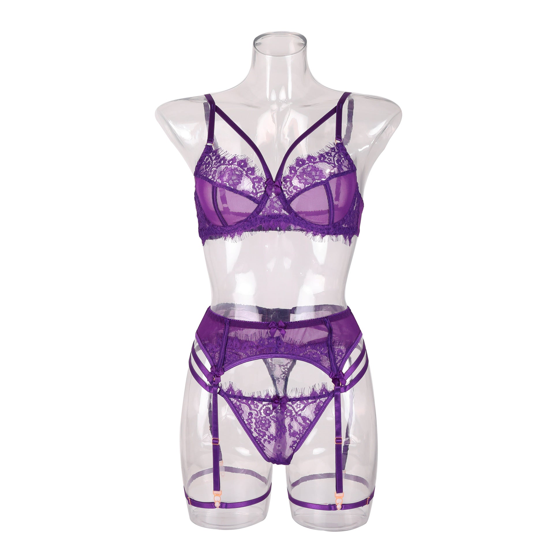 Completo Lingerie Sexy in Pizzo Viola – Stile Francese