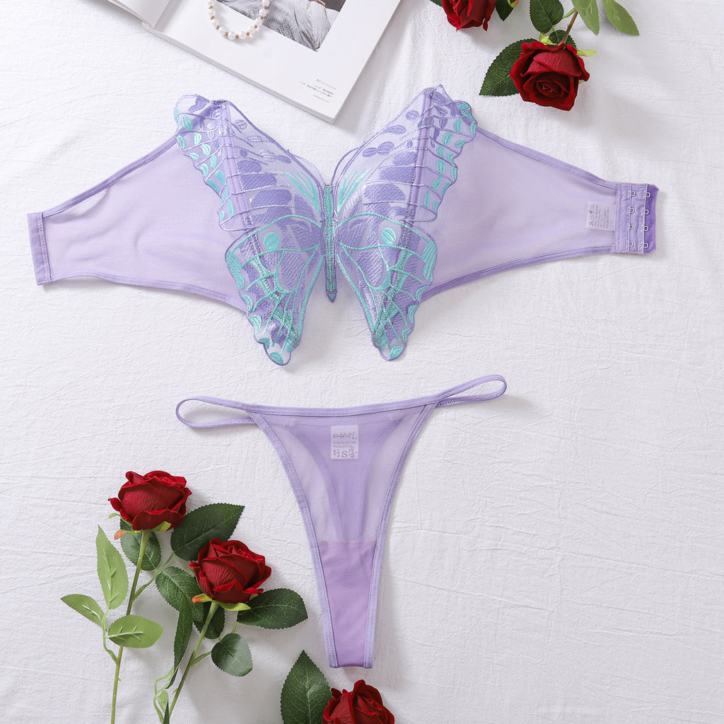 Set di lingerie sexy da donna in rete ricamata con fiocco