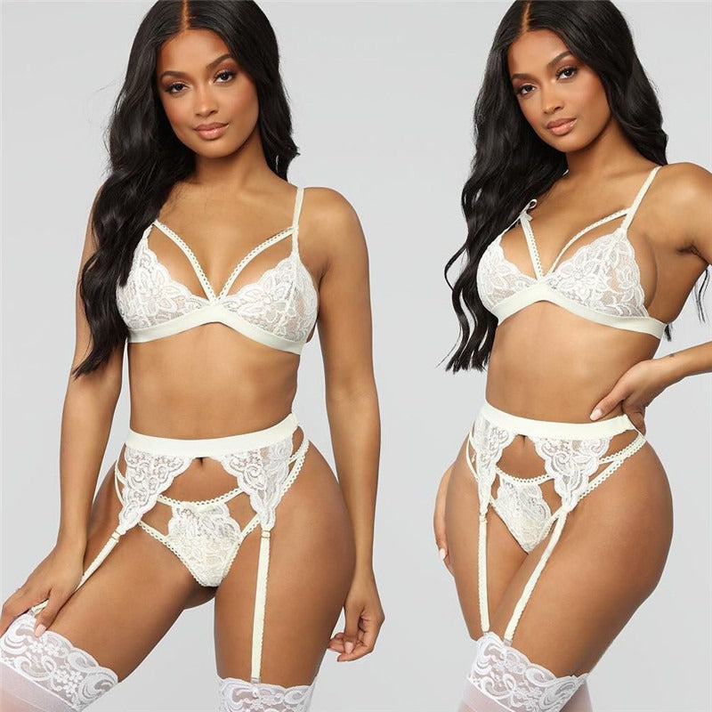 Set Lingerie Sexy da Donna in Pizzo – 3 Pezzi