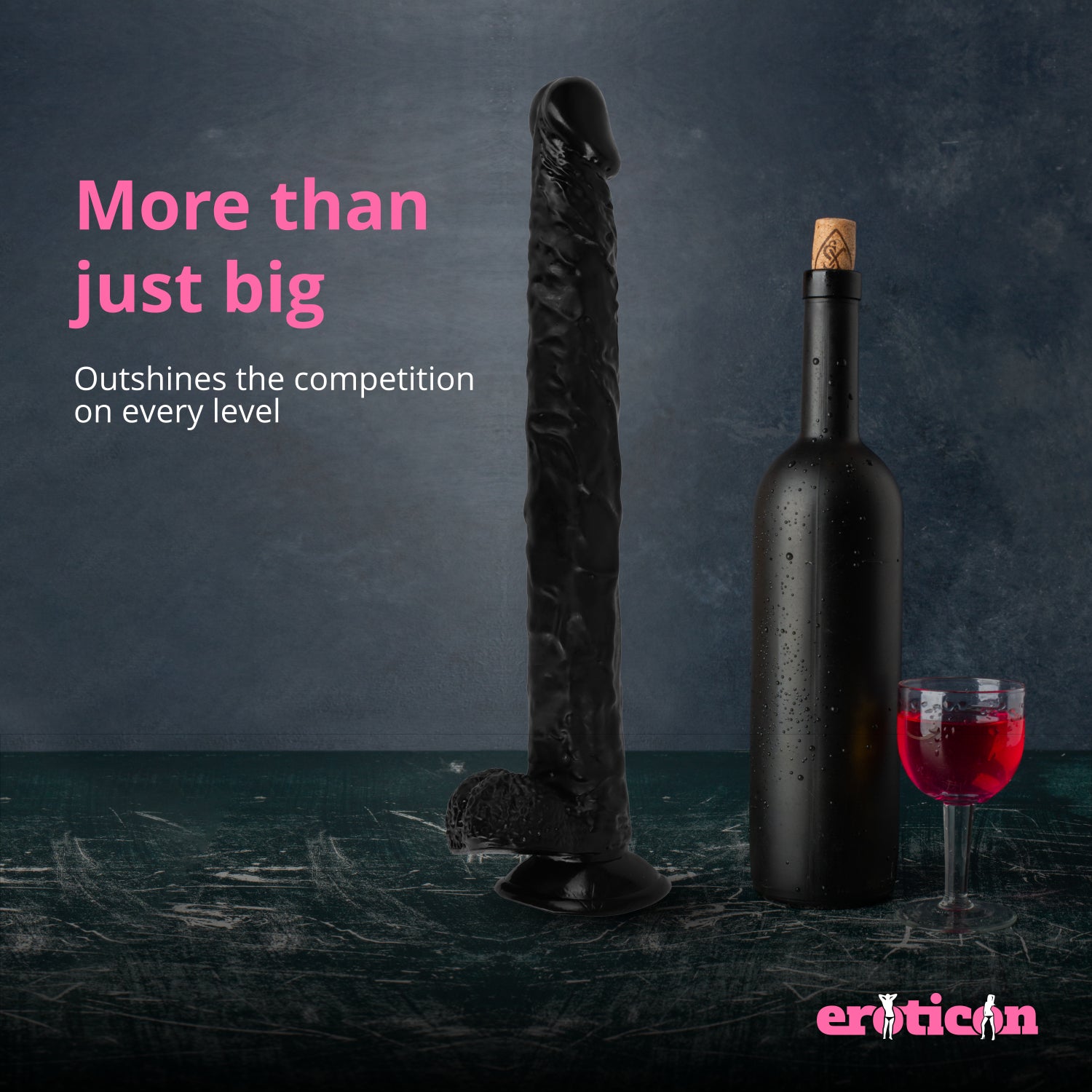 Eroticon Mega Dildo con Ventosa – 40 cm Silicone Nero